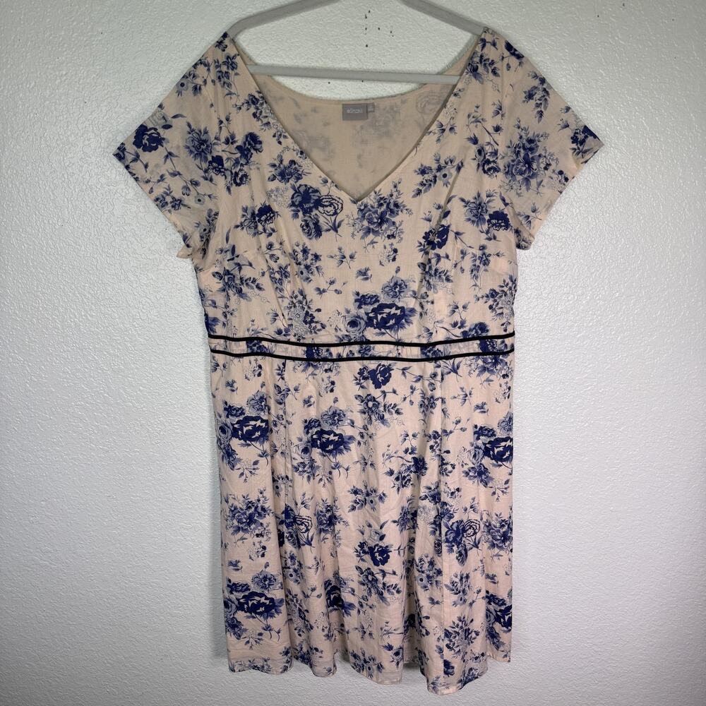 eShakti Dress Womens 3X Blue Floral Fit Flare Cottagecore Romantic Pockets Plus